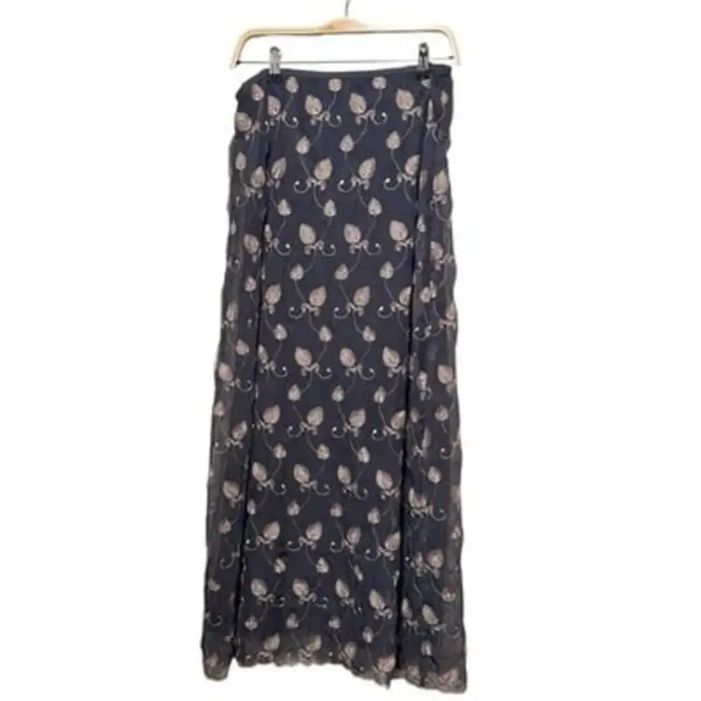 VTG Express Sz M Gray Embroidered Long Chiffon Maxi Skirt 90s Y2K Fairy Grunge